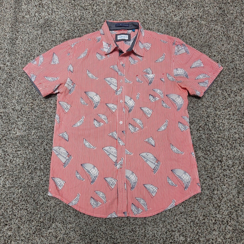 Oxford Blue Premium Collection Sailboat Print Button Up Shirt - Large